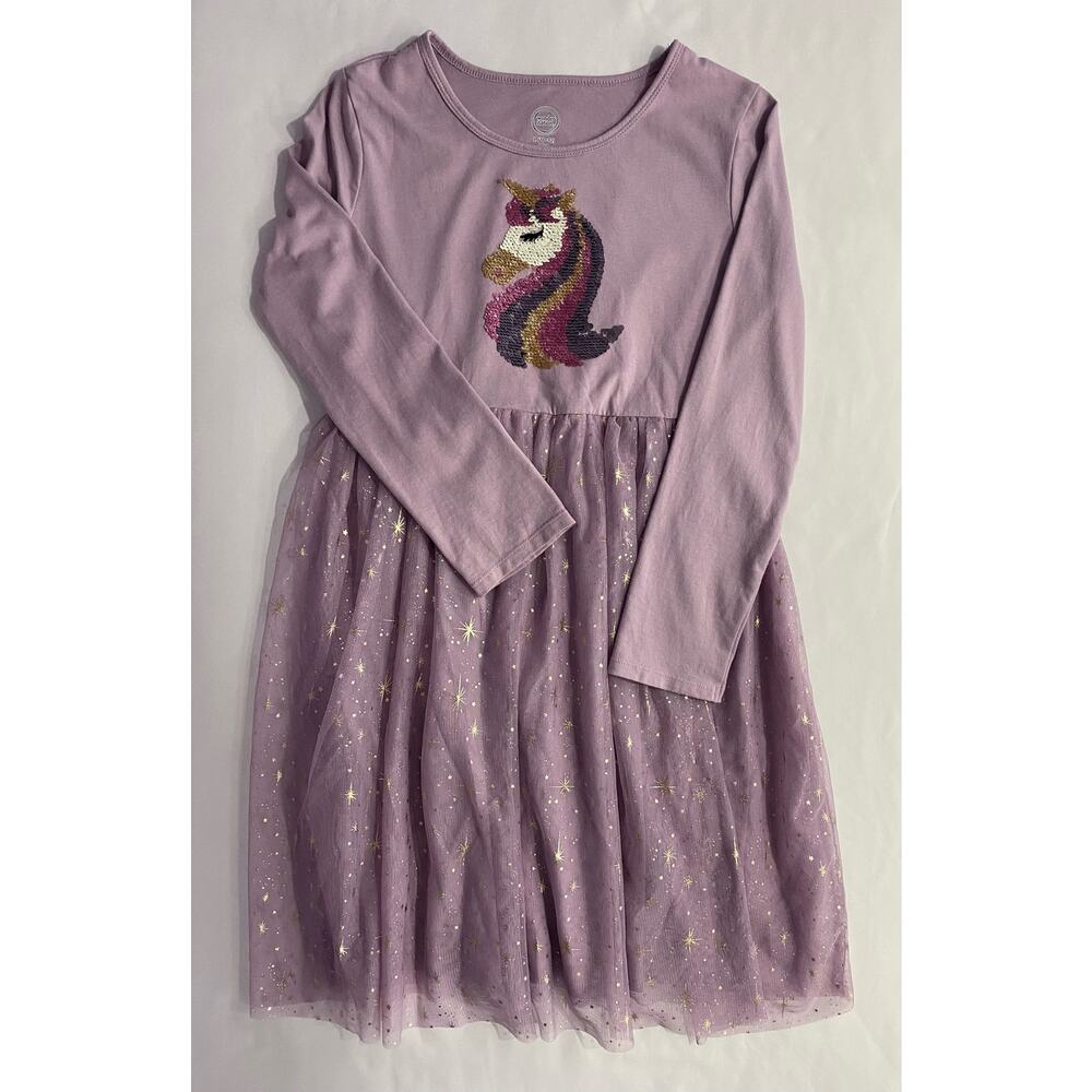 Wonder Nation Girl's Dress Sequin Unicorn Size Large (10-12) PLUS Color Purple